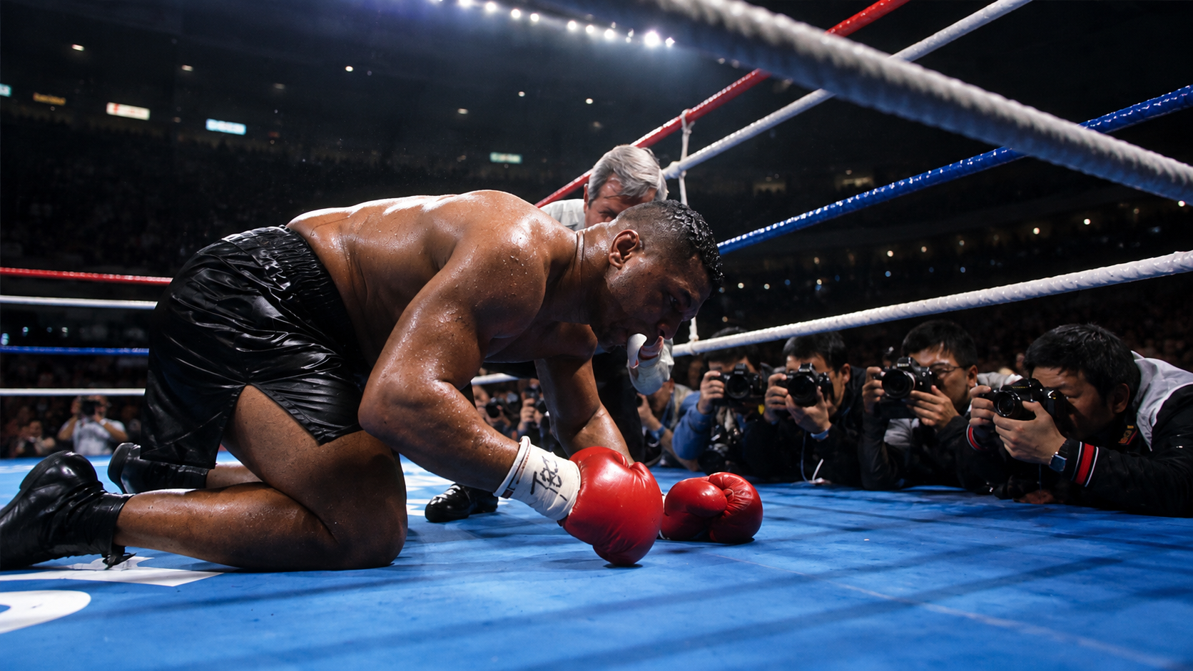 Mike Tyson knocked down by Buster Douglas in Tokyo, 1990 — the biggest upset in boxing history
