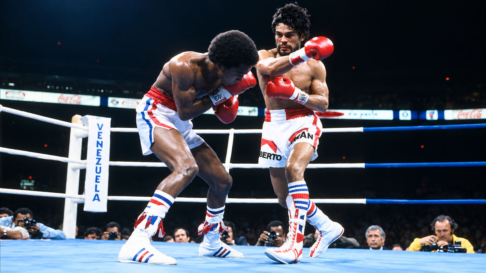Roberto Durán, Hands of Stone, in action in the ring during a world title fight